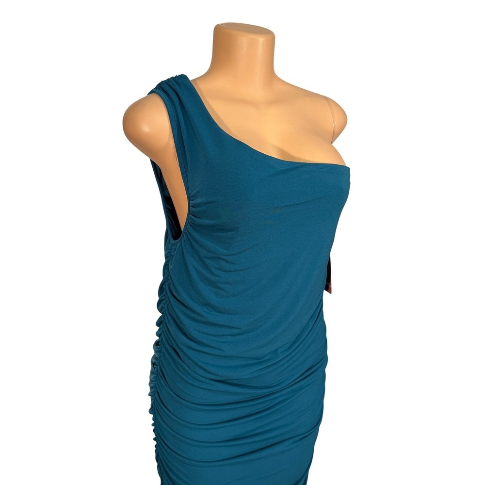 Emerald Sundae One Shoulder Ruched Bodycon Midi Dress Teal Size 14 NWT